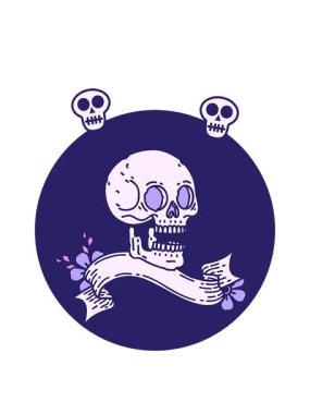 Kafatasının etrafında dönen dövme stili simgesi ve kafatası bayrağı