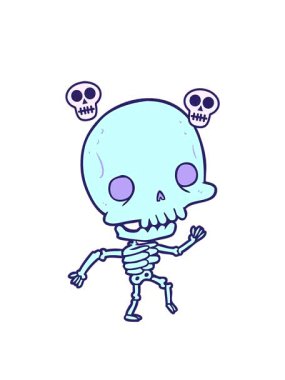 sevimli dans eden iskeletin kafatası animasyonu.