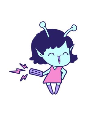 Uzaktan kumandayla gülen uzaylı kız çizgi filminin hareketli animasyonu.