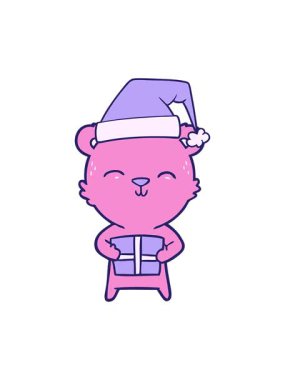 Hediyeli mutlu çizgi film ayısının hareketli baskısı.