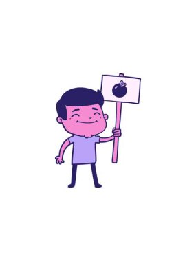 Elma pankartlı mutlu çizgi film adamının gösterişli satış animasyonu.