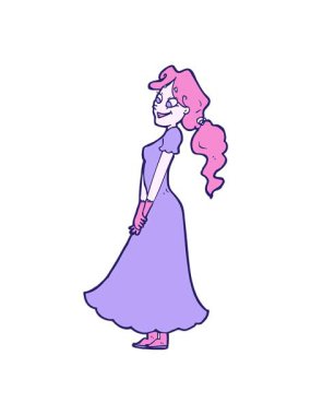 Çizgi filmdeki güzel elbiseli kadının hareketli animasyonu.