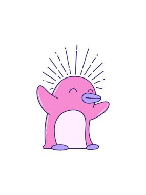 Geleneksel dövme stili mutlu penguen çiziminin hareketli canlandırması