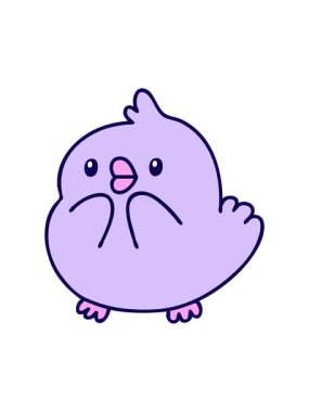 Neon ışık efektleri sevimli bir kuşun çizgi filminin animasyonu şaşırmış görünüyor.