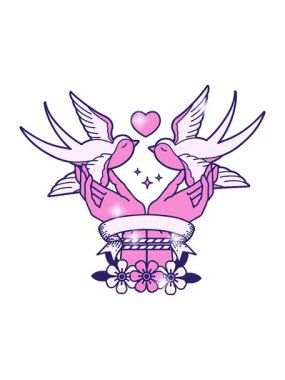 Elleri bağlı ve yutan geleneksel dövmenin ışıltı etkisi