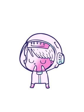 Çizgi film astronot kadın çizimlerinin yanıp sönen radyal çizgileri