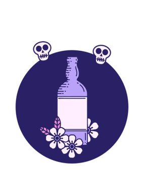 Şarap şişesi yuvarlak tasarımının dönen kafatası animasyonu