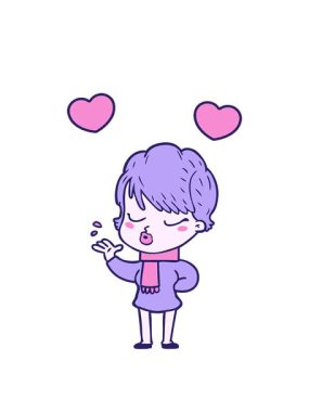 Karikatür kadının gözleri kapalı dönen kalp animasyonu.