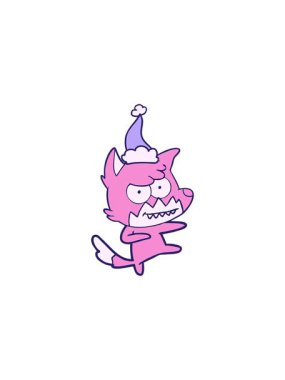 Noel Baba şapkası takan sırıtan bir tilkinin el çizimi animasyonu.