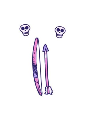 Bir ok ve yay karalamalarının kafatası animasyonları.