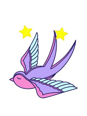 dönen yıldızlar geleneksel bir kırlangıç stilinde dövme animasyonu