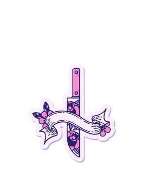 Bir hançer ve çiçek pankartıyla dövme stilistinin animasyonunu genişletiyor