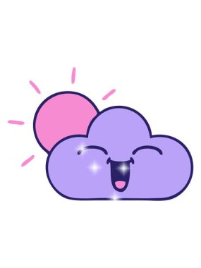 Bir fırtına bulutu ve güneşin sevimli çizgi filminin ışıltı etkisi