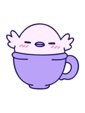 Kahve fincanında oturan sevimli bir yavru kuşun titreşimli animasyonu.