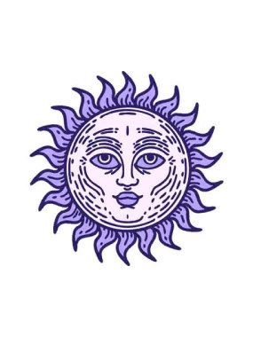 Dövme stilinde dönen hareket animasyonu. Yüzü olan bir güneşin resmi.