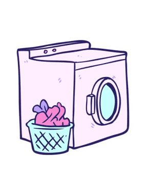 Çizgi film çamaşır makinesi ve çamaşır makinesinin hareketli animasyonu