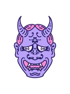 Japon tiyatro kabuki maskesinin parlak ışık efektleri.