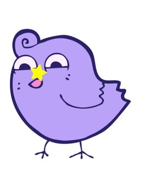 Parlayan yıldızlar çizgi film kuşunun animasyonunu etkiler.