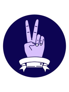 Retro Tattoo Stili 'nin neon ışık efektleri. Barış. Sancaklı iki parmak hareketi.