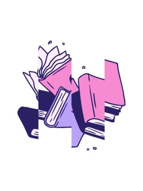 Bir kitap koleksiyonunun el çizimi karikatürünü bölme hareketi.