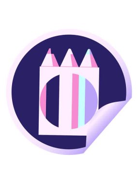 Renkli kalem paketinin titreşimli hareket canlandırması grafik vektör illüstrasyon dairesel etiketi