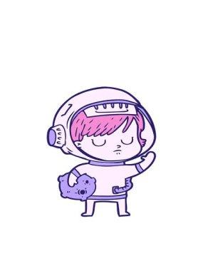 Çizgi film astronot bir kadının hareketli animasyonu