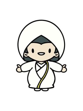 Geleneksel düğün kıyafetli mutlu Japon kadının hareketli animasyonu.