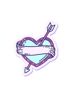 Oklu kalp ve pankartın geleneksel stiliyle dövmenin hareketli animasyonu