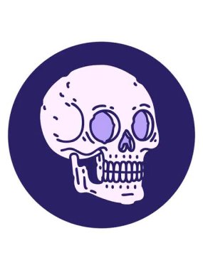 Bir kafatasının ikonik dövme biçimindeki görüntüsünün canlandırma efektini göster