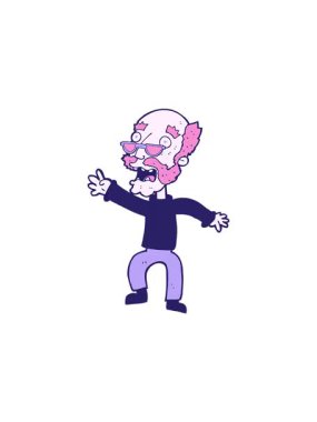 Çizgi filmin gösterişli satış animasyonu korkmuş yaşlı adam.