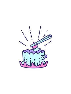 Geleneksel dövme stili baltayı ağaç kütüğünde tanıtım amaçlı satışlar