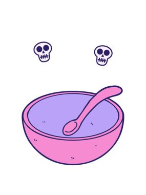 karikatür ahşap kase ve kaşık kafatası animasyonu