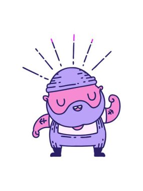 Geleneksel dövmeli, sakallı, pazılarını esneten bir adamın canlandırmasını canlandırın.