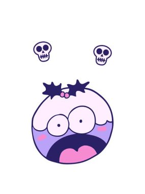 Şok olmuş suratlı çizgi film noel pudinginin kafatası animasyonu.