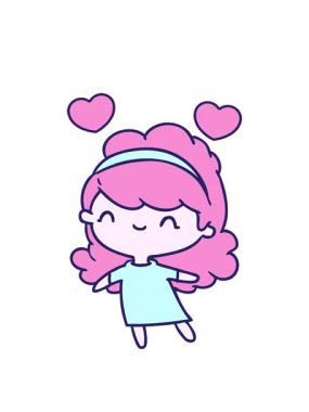 Kafasında bant olan çizgi film karakteri Kawaii kızın dönen kalp animasyonu.