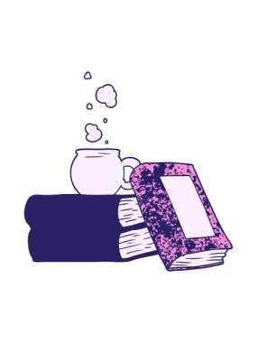 Çizgi film kahve fincanı ve kitapların animasyonunu salla ve durdur