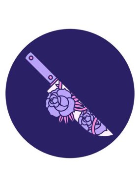 Bir hançer ve çiçeğin dövme stili görüntüsünün canlandırmasını göster