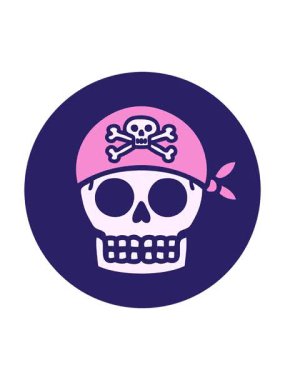 Bir korsan kafatasının ikonik dövme şeklindeki görüntüsünün dönen hareketi