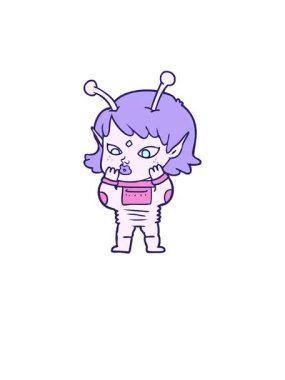 Uyanın ve güzel çizgi film karakteri gergin uzaylı kızın animasyonunu yapın.