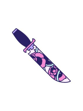 Basınç, hançer ve çiçek dövmesinin canlandırması.