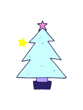 Parlayan yıldızlar çizgi film Noel ağacı çiziminin animasyonunu etkiler.