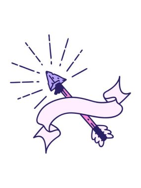 Dövme stili eski çakmaktaşı uçlu ok ile parşömen afişinin titreşimli animasyonu