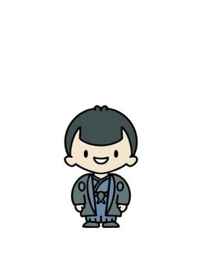 Geleneksel kıyafetler giyen Japon bir adamın animasyonunu genişletiyor.