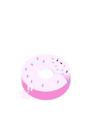 Lezzetli bir buzlu çöreğin düz renkli çizgi filminin yükselişi ve yüzüşü