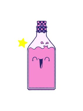 Parlayan yıldızlar çizgi film şerit meyve suyu şişesinin animasyonunu etkiler.