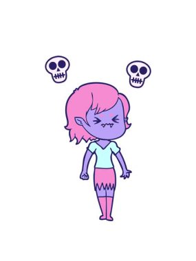 Kafatası animasyonları dönen rahatsız vampir kız tasarımı.