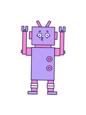 Bir robot resminin sevimli karikatürünün titreşimli hareketli animasyonu