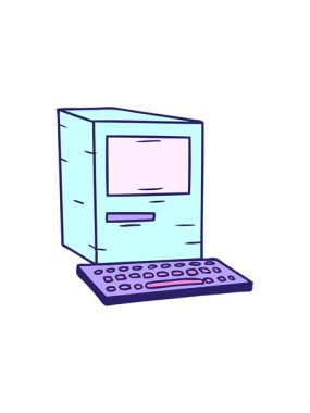 Bir bilgisayar ve klavyenin el çizimi karalamalarının bölünme etkisi