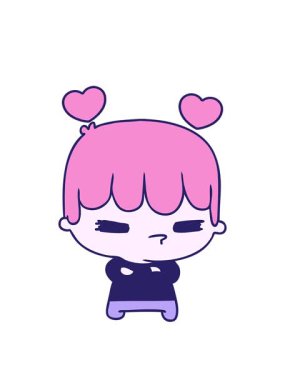 Bir kawaii 'nin çizgi film canlandırmasının dönen kalpleri. Sevimli çapraz çocuk.