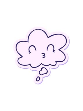 Yazılı etiket tasarımı olarak düşünce baloncuğu ile mutlu çizgi film yüzünün canlandırma efekti